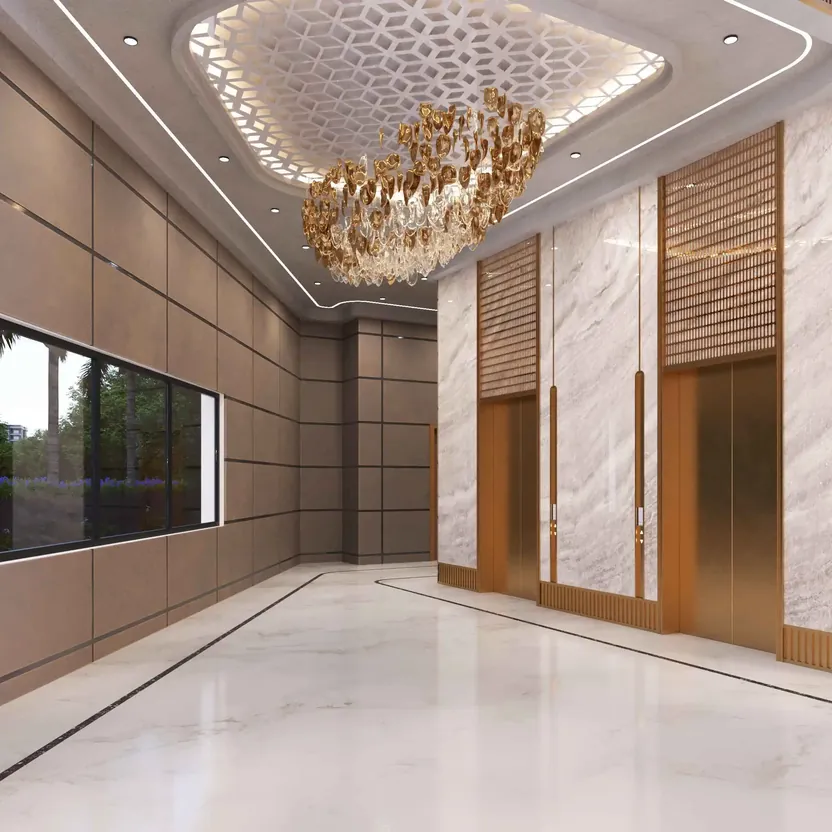 Altitudes by DSR, Osman Nagar, artistic impression A double-height lift lobby with a chandelier at Altitudes by DSR